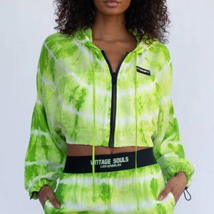 Vintage Souls SOBE cropped jacket, green tie-dye, S/M